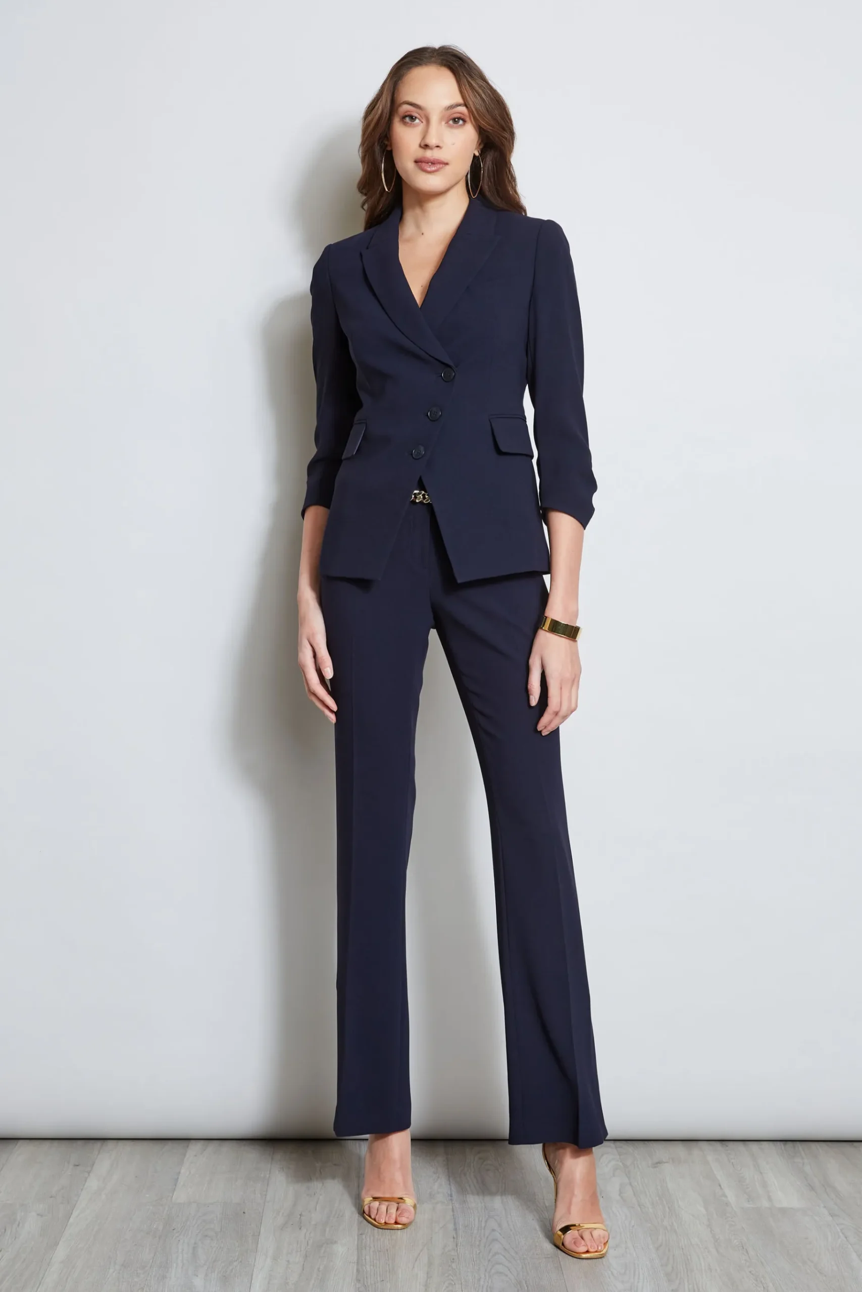 Elie Tahari 3 Button Ruched Sleeve Blazer- Jackets & Blazers