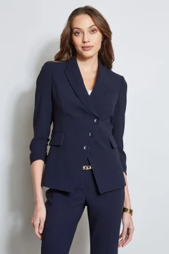 Elie Tahari 3 Button Ruched Sleeve Blazer- Jackets & Blazers