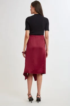 Elie Tahari Asymmetric Hem Satin Midi Skirt- Bottoms