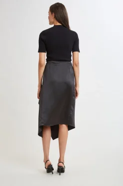 Elie Tahari Asymmetric Hem Satin Midi Skirt- Bottoms