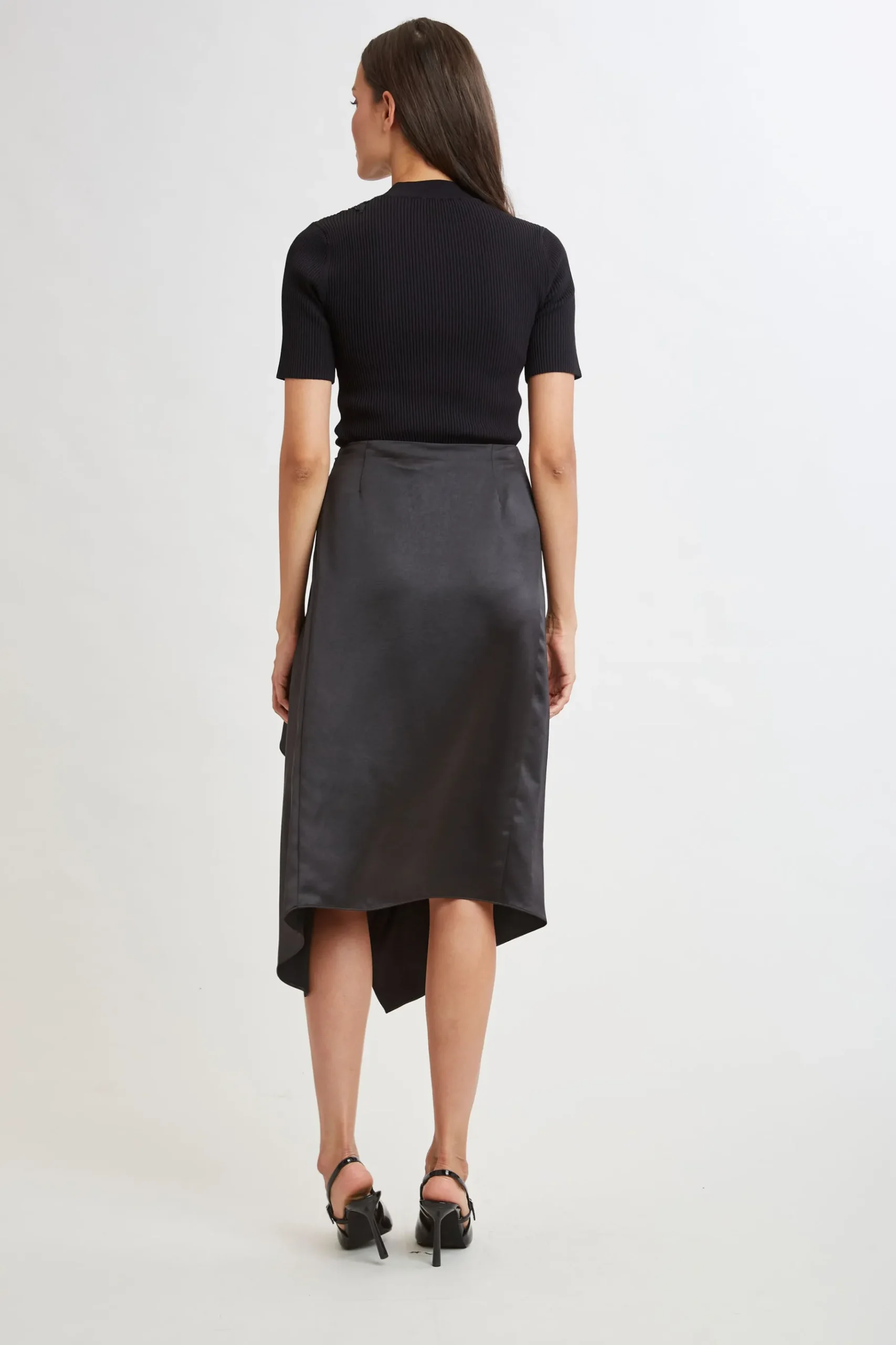 Elie Tahari Asymmetric Hem Satin Midi Skirt- Bottoms