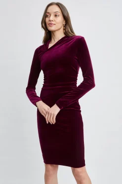 Elie Tahari Asymmetric Ruched Velvet Dress- Dresses & Jumpsuits|Suiting