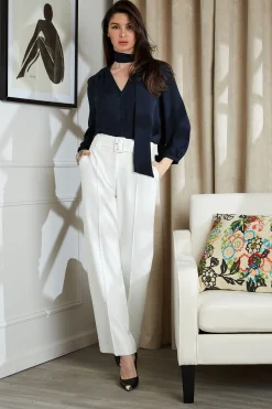 Elie Tahari Belted Crepe Pant- Bottoms