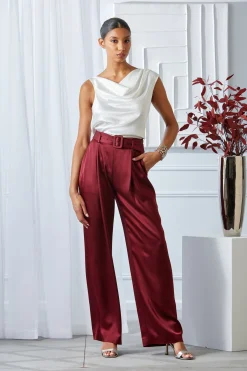 Elie Tahari Belted Satin Pleated Pant- Bottoms