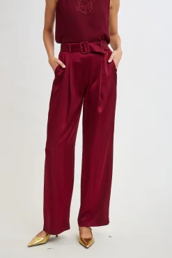 Elie Tahari Belted Satin Pleated Pant- Bottoms