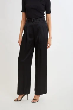 Elie Tahari Belted Satin Pleated Pant- Bottoms