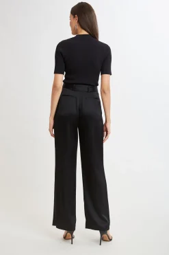 Elie Tahari Belted Satin Pleated Pant- Bottoms