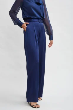 Elie Tahari Belted Satin Pleated Pant- Bottoms