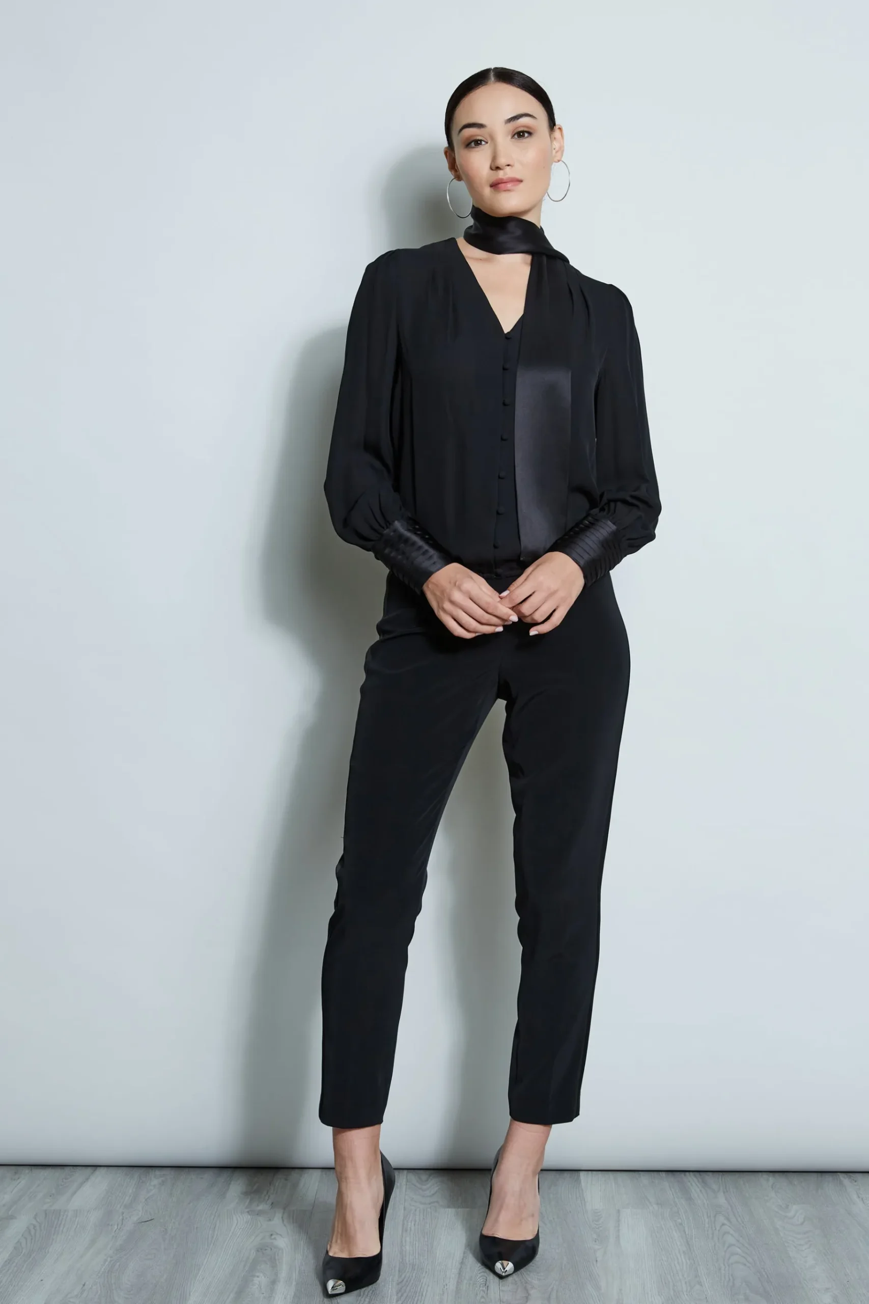 Elie Tahari Blouson Satin Tie Shirt- Tops & Sweaters