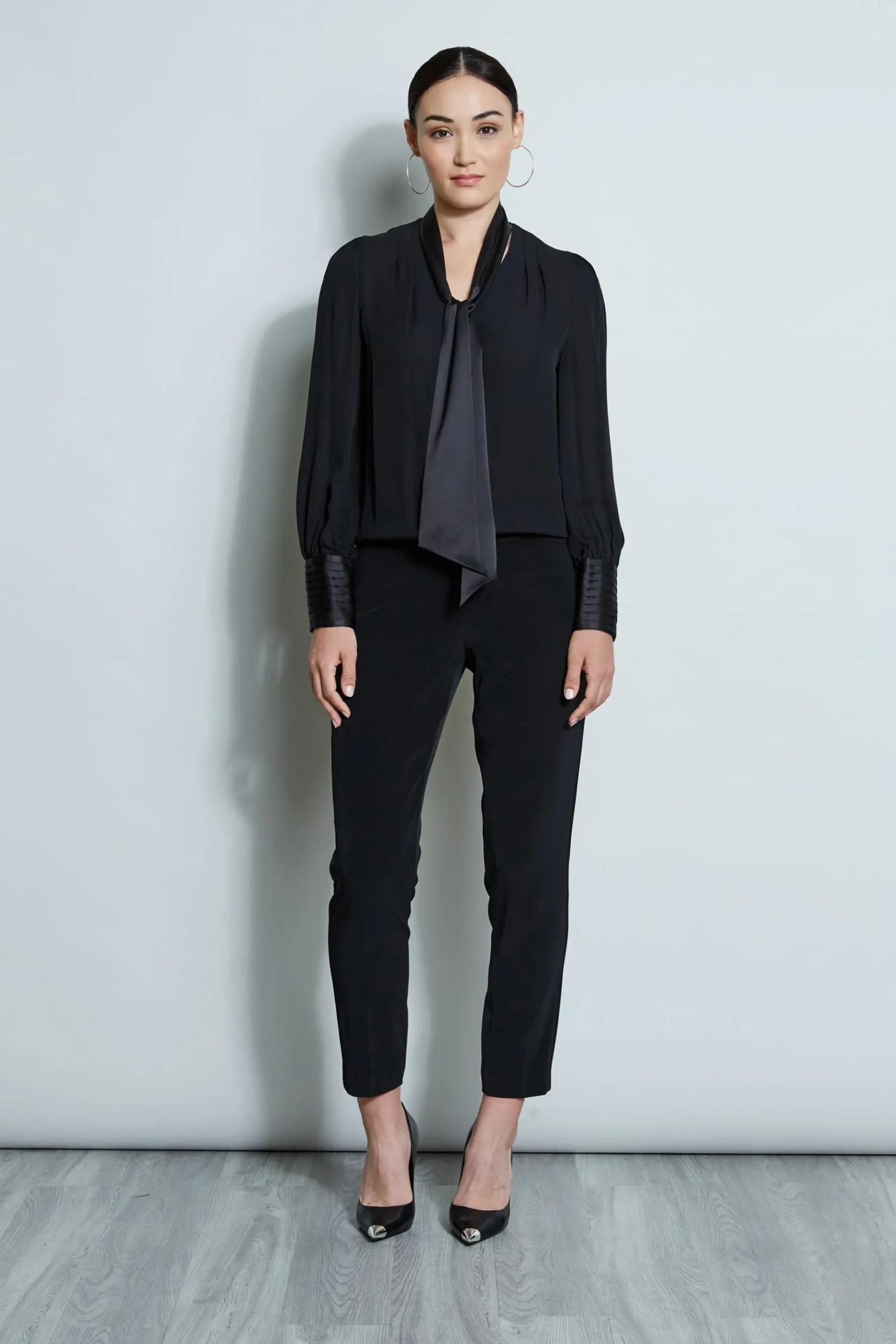 Elie Tahari Blouson Satin Tie Shirt- Tops & Sweaters