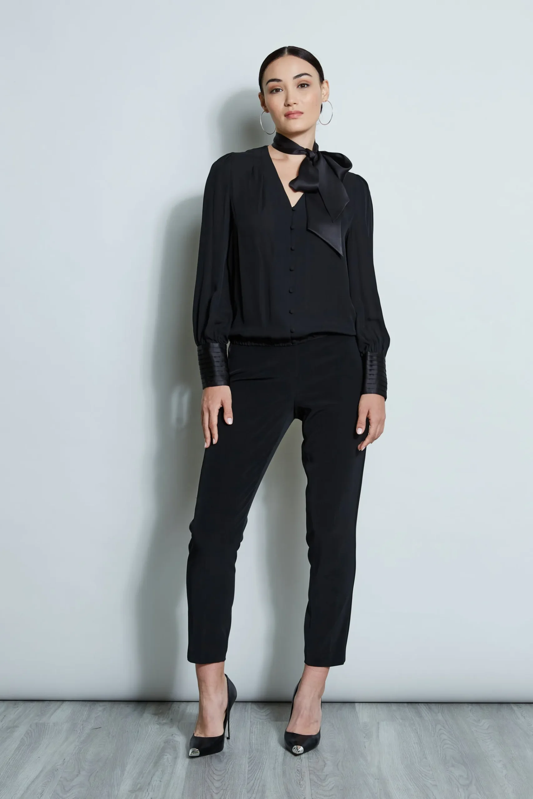 Elie Tahari Blouson Satin Tie Shirt- Tops & Sweaters