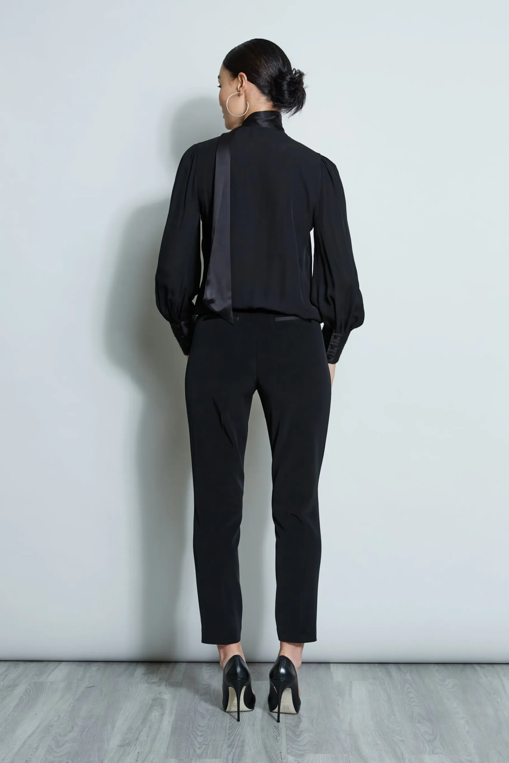 Elie Tahari Blouson Satin Tie Shirt- Tops & Sweaters