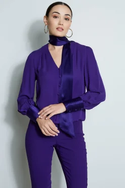 Elie Tahari Blouson Satin Tie Shirt- Tops & Sweaters