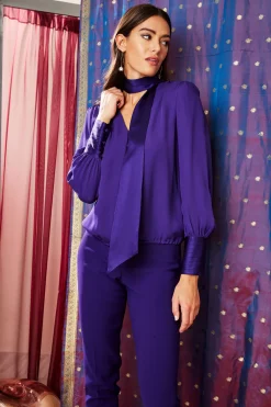 Elie Tahari Blouson Satin Tie Shirt- Tops & Sweaters