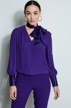 Elie Tahari Blouson Satin Tie Shirt- Tops & Sweaters