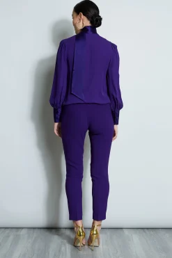 Elie Tahari Blouson Satin Tie Shirt- Tops & Sweaters