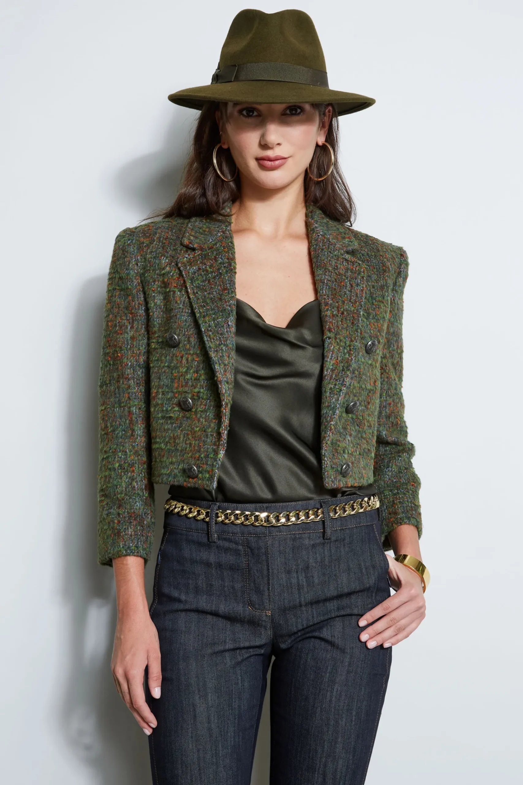 Elie Tahari Boucle Tweed Cropped Jacket- Jackets & Blazers