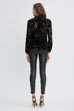 Elie Tahari Burnout Silk Velvet Burnout Shirt- Tops & Sweaters