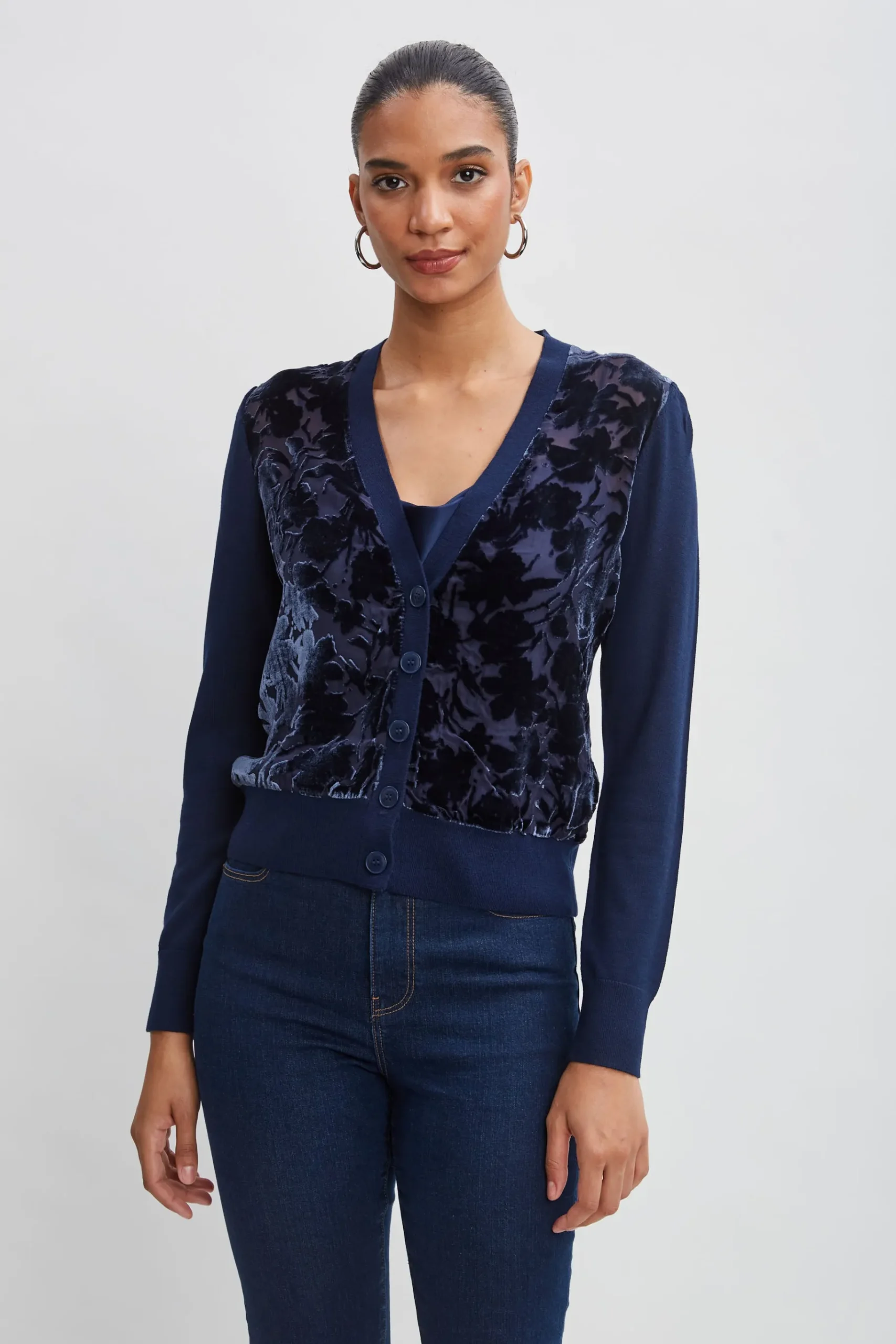 Elie Tahari Burnout Velvet Cardigan- Tops & Sweaters