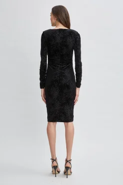 Elie Tahari Burnout Velvet Ruched Dress- Dresses & Jumpsuits