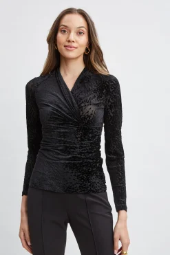 Elie Tahari Burnout Velvet Ruched Knit- Tops & Sweaters