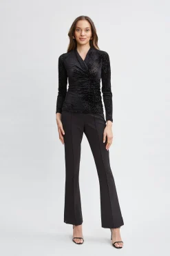 Elie Tahari Burnout Velvet Ruched Knit- Tops & Sweaters