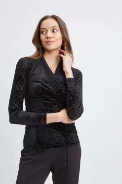 Elie Tahari Burnout Velvet Ruched Knit- Tops & Sweaters