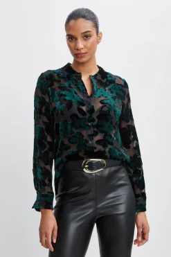 Elie Tahari Burnout Velvet Shirt- Tops & Sweaters