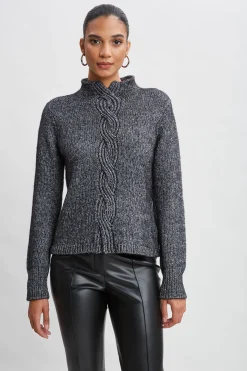 Elie Tahari Cable Front Cotton Merino Sweater- Tops & Sweaters