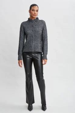 Elie Tahari Cable Front Cotton Merino Sweater- Tops & Sweaters
