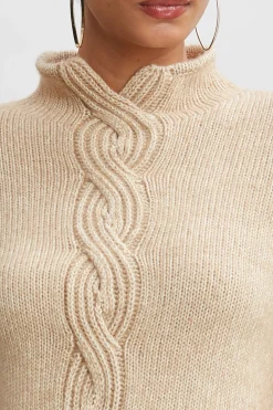 Elie Tahari Cable Front Cotton Merino Sweater- Tops & Sweaters