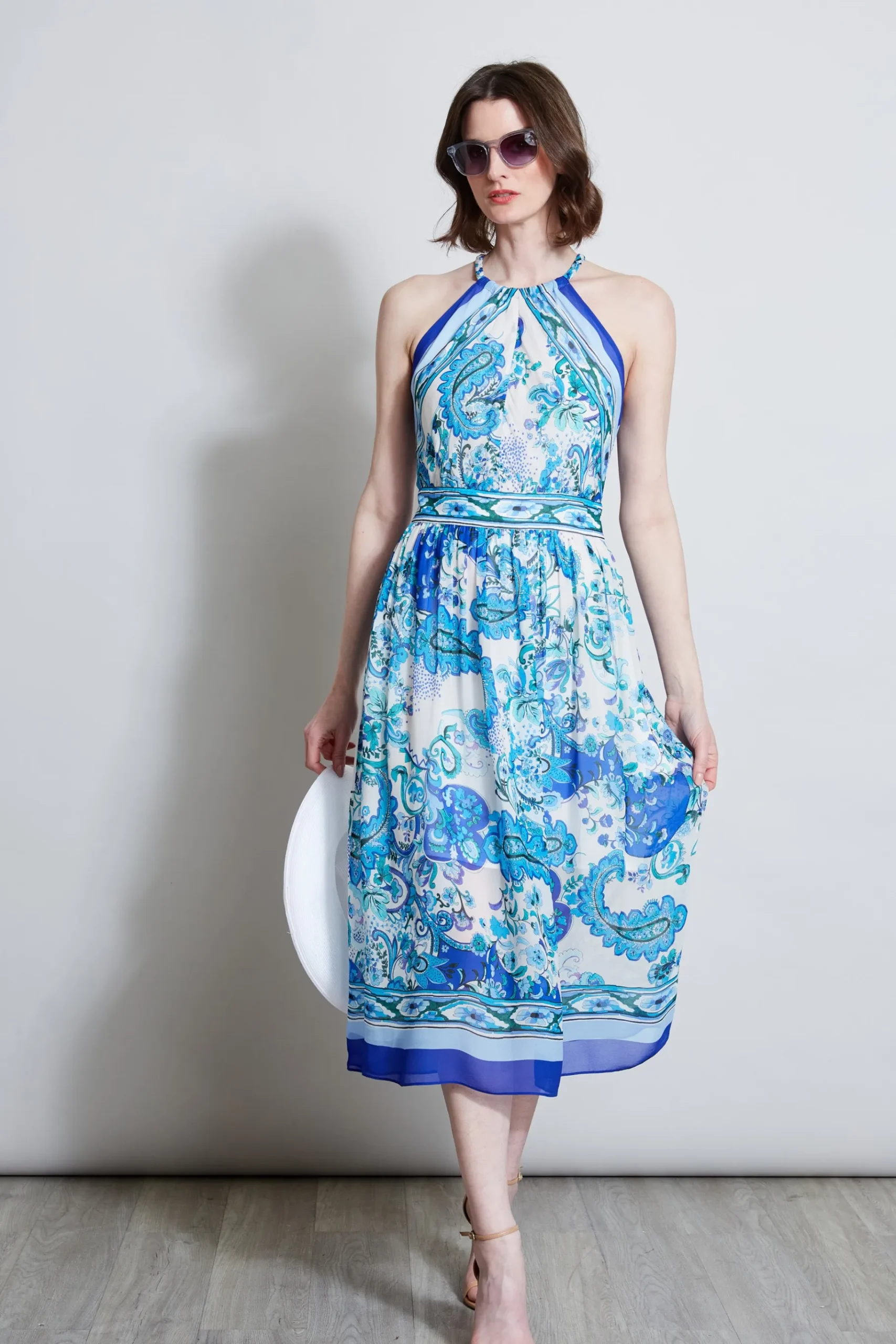 Elie Tahari Calypso Halter Dress- Midi Dresses|Dresses & Jumpsuits