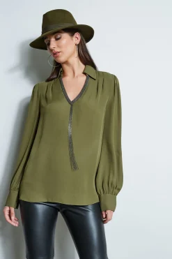 Elie Tahari Chain Collar Shirt- Tops & Sweaters
