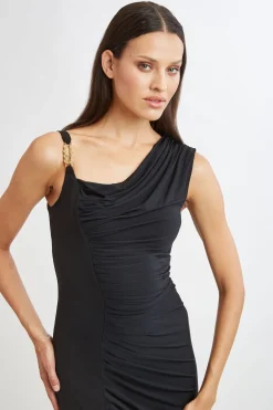 Elie Tahari Chain Detail Asymmetric Matte Jersey Dress- Dresses & Jumpsuits|Sleeveless Dresses