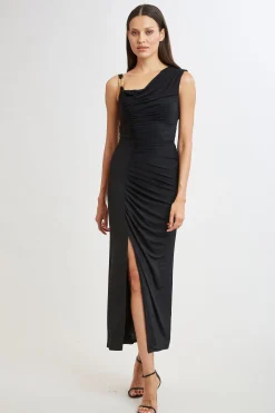 Elie Tahari Chain Detail Asymmetric Matte Jersey Dress- Dresses & Jumpsuits|Sleeveless Dresses