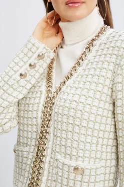 Elie Tahari Chain Trim Metallic Cardigan- Tops & Sweaters|Suiting