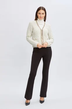 Elie Tahari Chain Trim Metallic Cardigan- Tops & Sweaters|Suiting