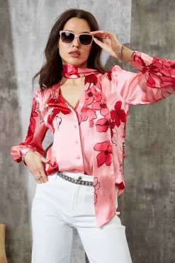 Elie Tahari Chelsea Floral Tie Neck Shirt- Tops & Sweaters