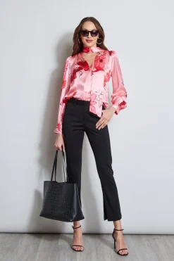 Elie Tahari Chelsea Floral Tie Neck Shirt- Tops & Sweaters