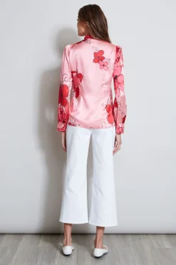 Elie Tahari Chelsea Floral Tie Neck Shirt- Tops & Sweaters