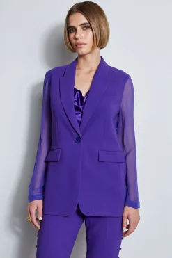 Elie Tahari Chiffon Combo Crepe Blazer- Jackets & Blazers|Suiting
