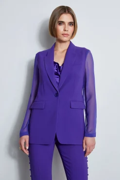 Elie Tahari Chiffon Combo Crepe Blazer- Jackets & Blazers|Suiting