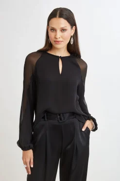 Elie Tahari Chiffon Combo Georgette Shirt- Tops & Sweaters