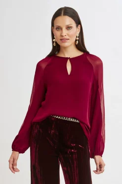 Elie Tahari Chiffon Combo Georgette Shirt- Tops & Sweaters