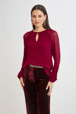 Elie Tahari Chiffon Combo Georgette Shirt- Tops & Sweaters