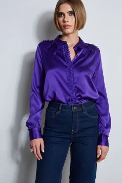 Elie Tahari Chiffon Ruffle Silk Satin Shirt- Tops & Sweaters