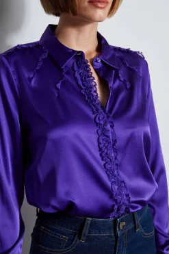 Elie Tahari Chiffon Ruffle Silk Satin Shirt- Tops & Sweaters