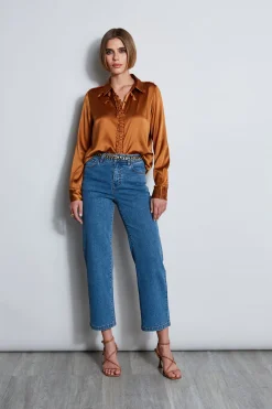 Elie Tahari Chiffon Ruffle Silk Satin Shirt- Tops & Sweaters