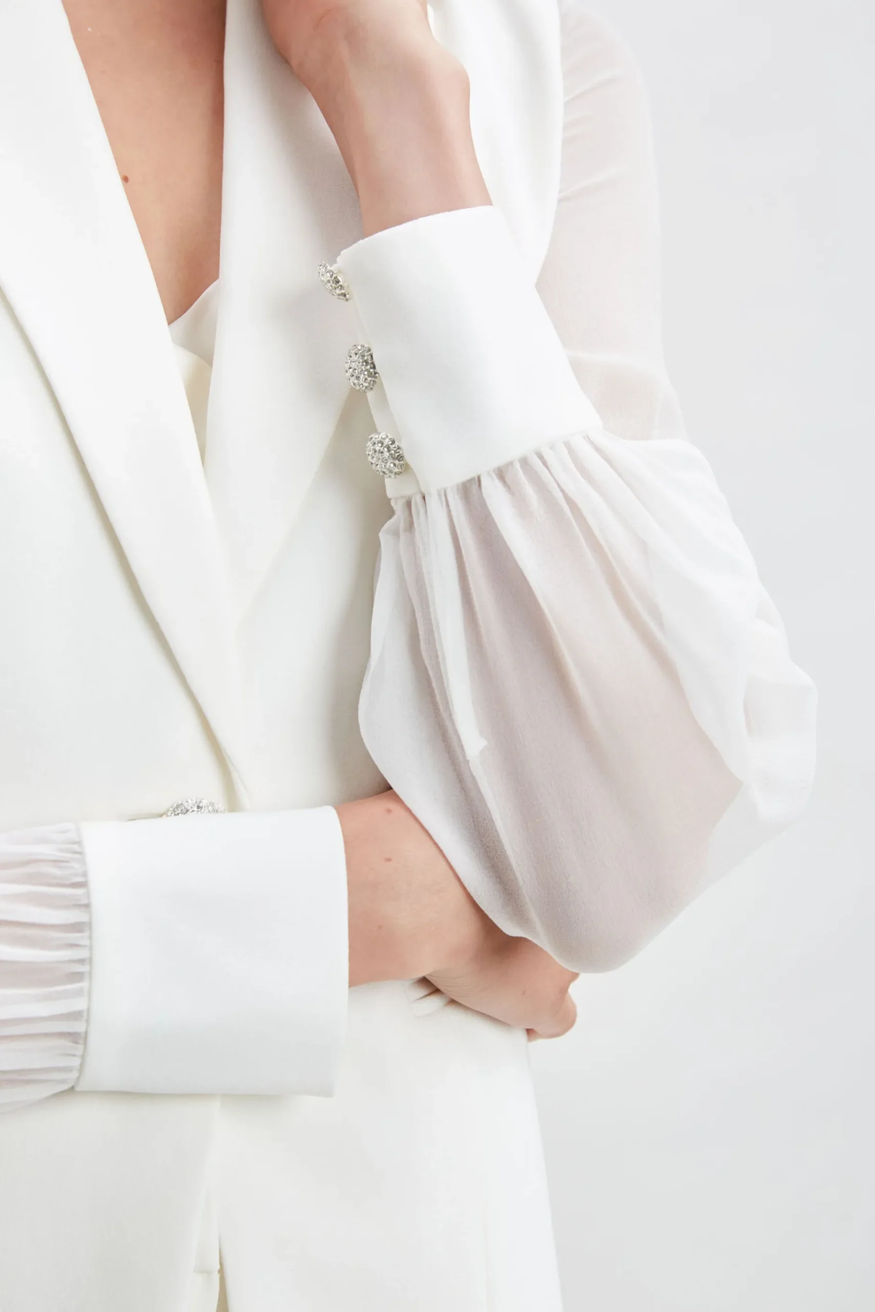 Elie Tahari Chiffon Sleeve Jewel Button Blazer- Jackets & Blazers|Suiting