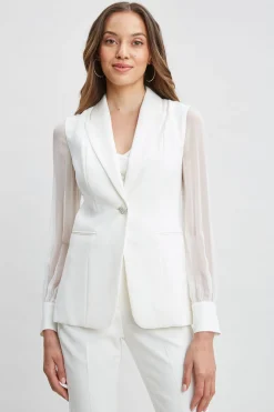 Elie Tahari Chiffon Sleeve Jewel Button Blazer- Jackets & Blazers|Suiting